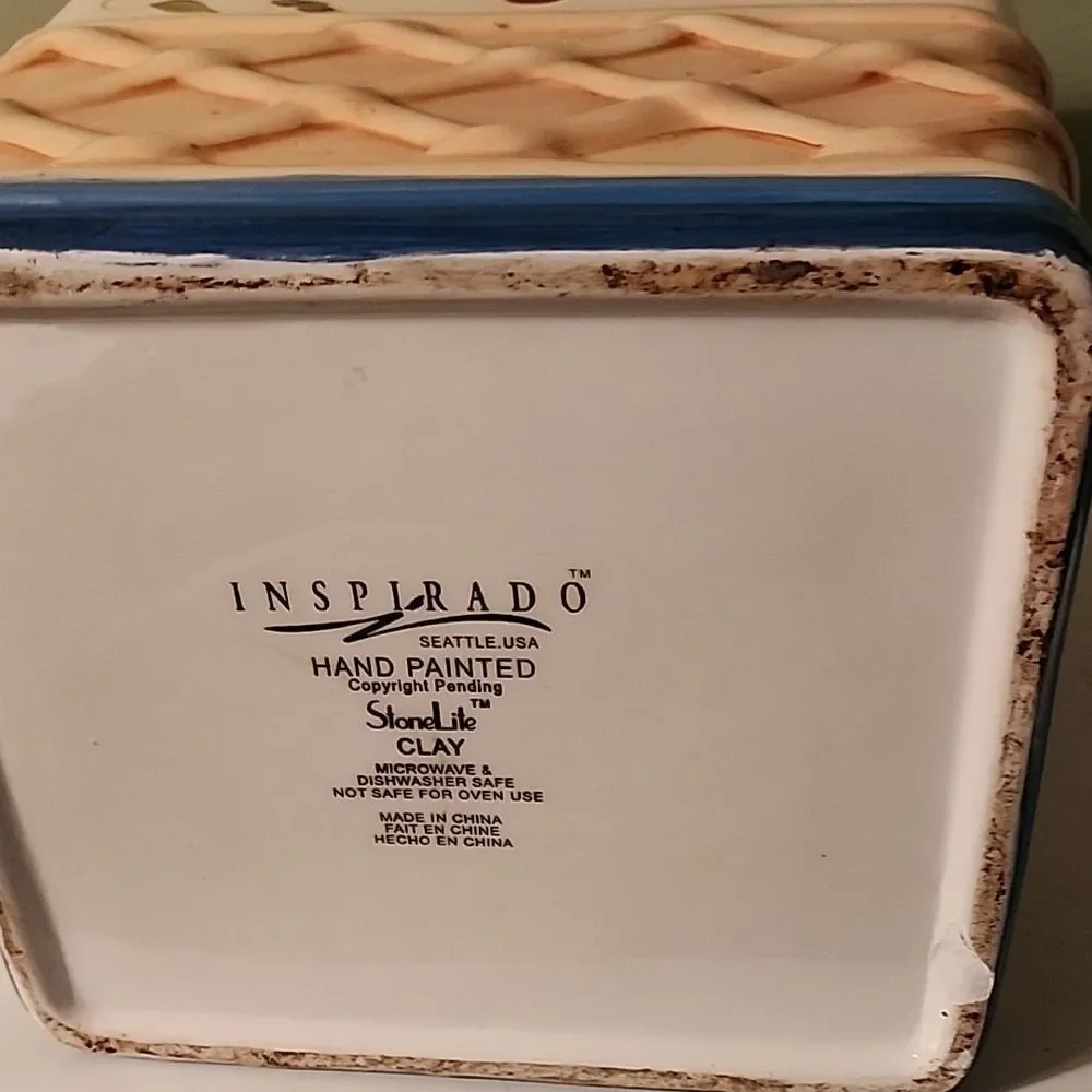 Cherry Pattern Ceramic Canister with Blue Accents